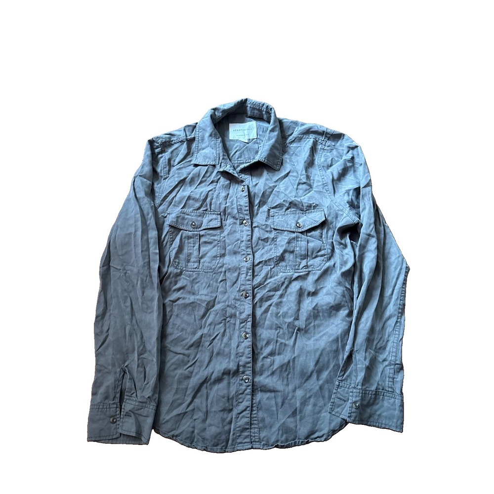 Aeropostale Womens Button Down Camp Shirt XL Gray Long Sleeve Cabin Core Top